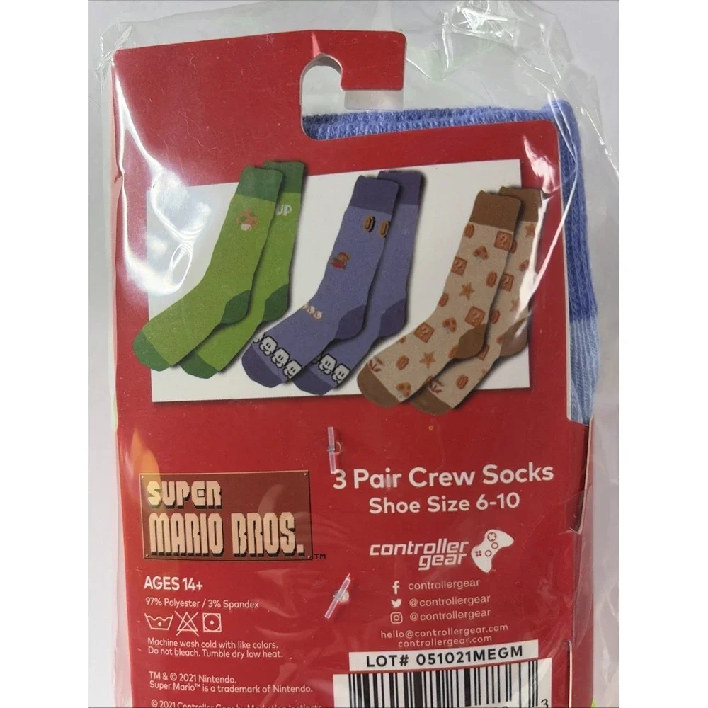 Super Mario Bros Controller Gr - 3 Pair Crew Socks (Size 6-10) NEW shipped FREE